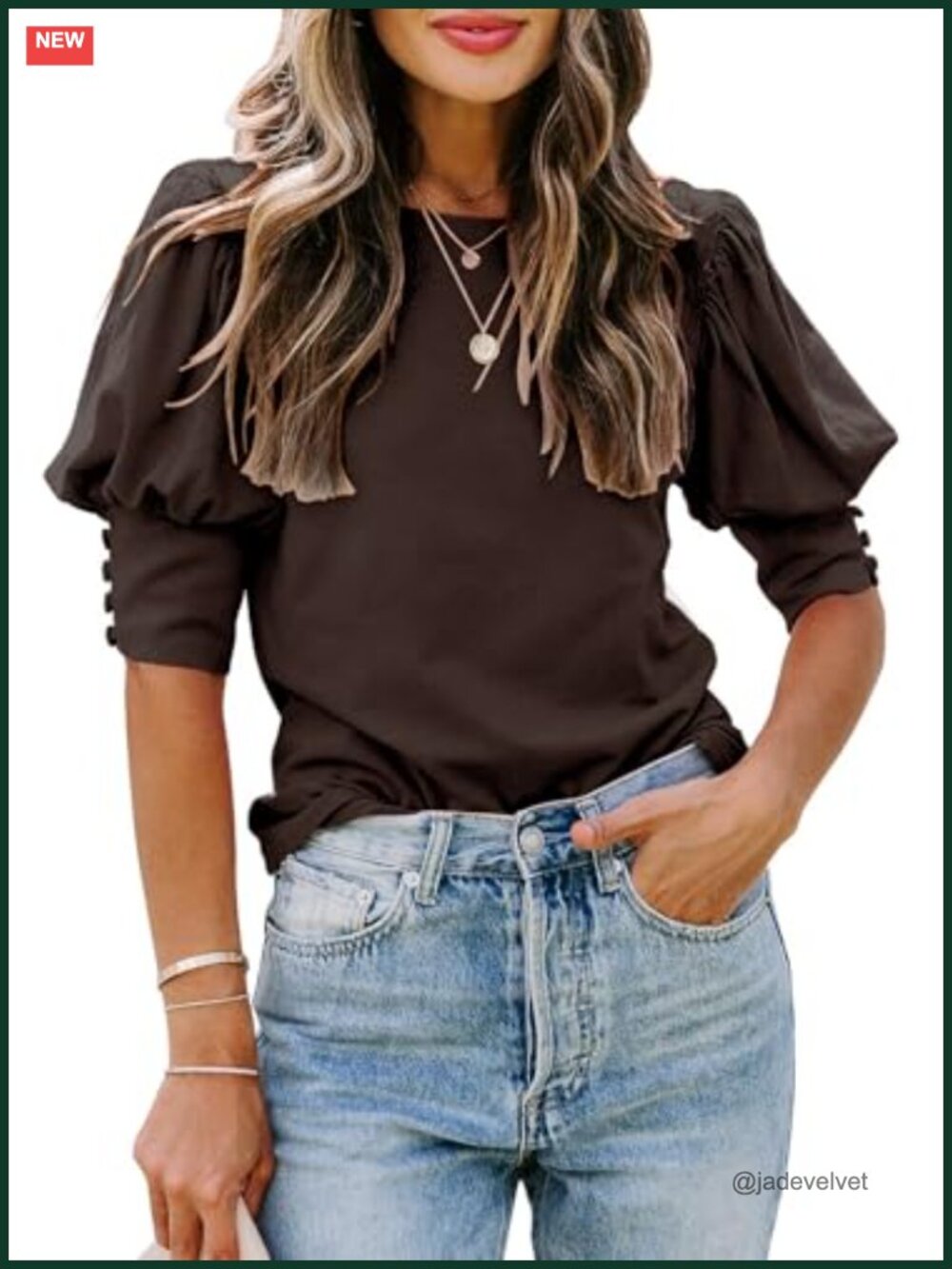 Women's Puff Sleeve Blouse Crewneck Dressy Casual Summer Top
